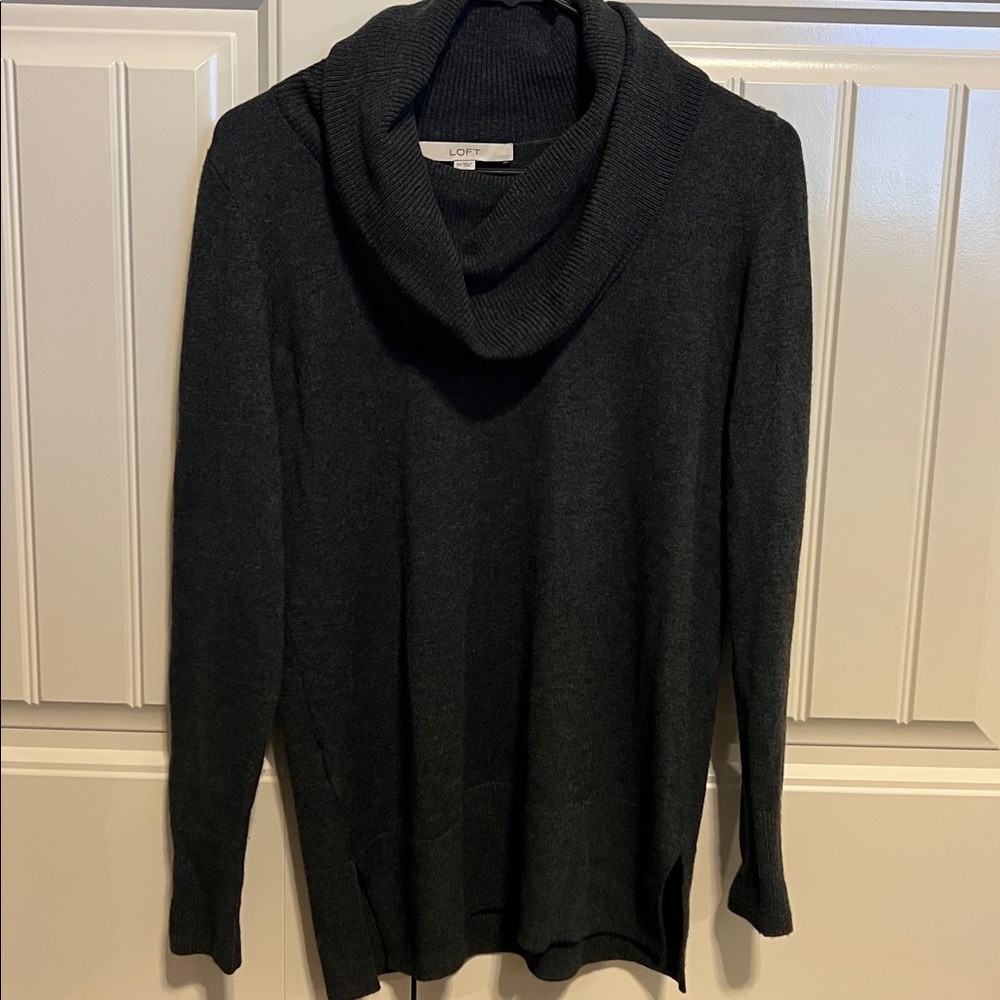 LOFT Cowl Neck Dark Gray Knit Sweater